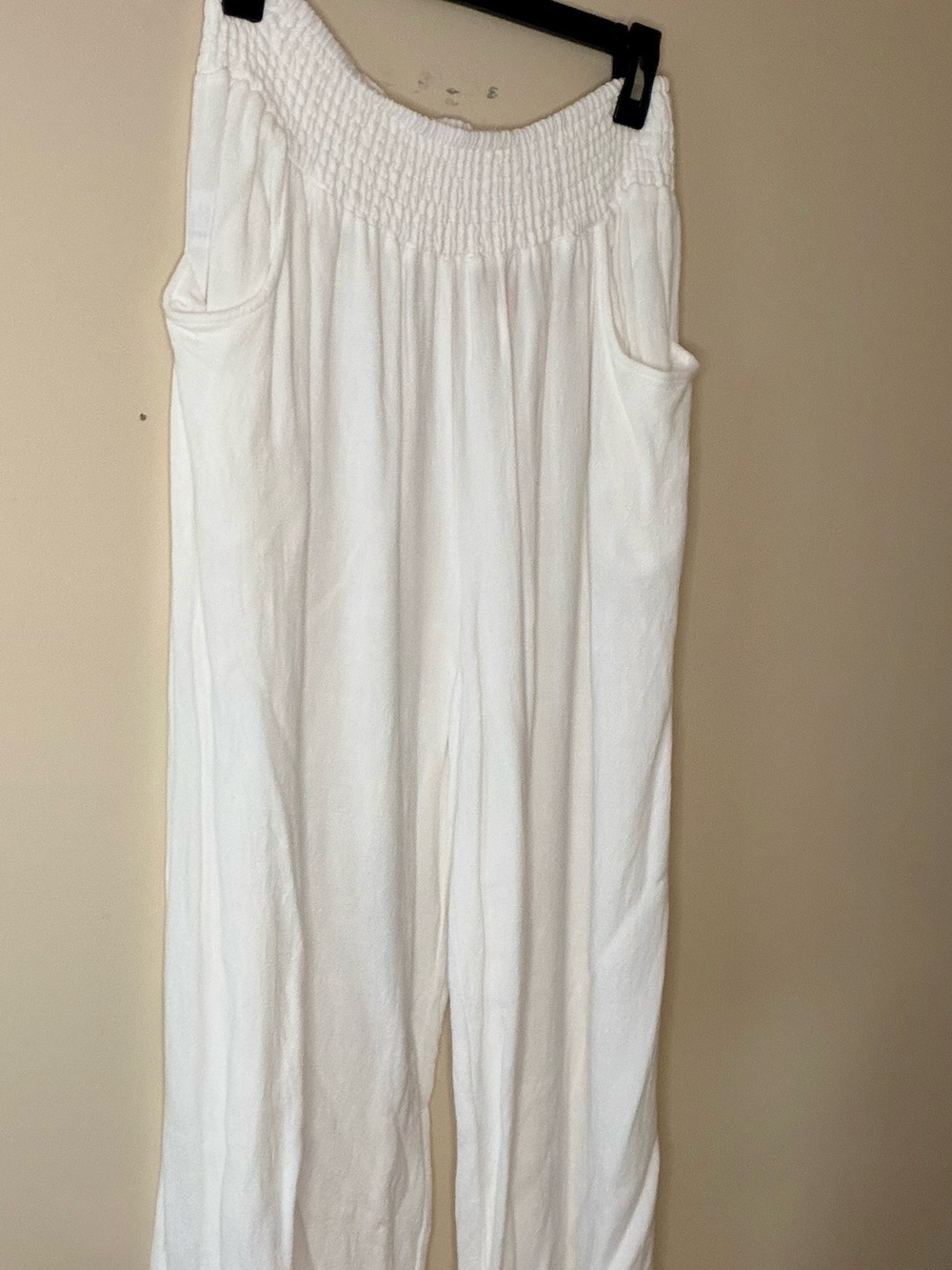 High-Waist Smocked boho pants-White